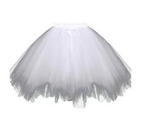 YuanDiann Jupe en tulle pour femme - Jupe tutu des années 50 - Jupe élastique - Taille haute - Jupe de ballet - Jupe de danse - Costume de carnaval - Blanc