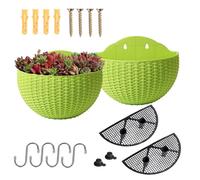 YuanDiann Lot de 2 pots de fleurs à suspendre au mur, semi-circulaires, imitation rotin, pour balcon, intérieur et extérieur, décoration de jardin, auto-arrosage, avec réservoir d'eau, vert clair,