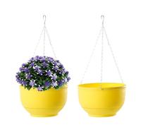 YuanDiann Lot de 2 pots de fleurs à suspendre avec plateau amovible, panier de fleurs auto-absorbant, en plastique, plante suspendue, pour l'extérieur et l'intérieur, décoration de jardin, jaune, 30