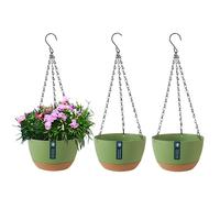 YuanDiann Lot de 3 pots de fleurs à suspendre avec plateau amovible, auto-absorbant, en plastique respirant, pour intérieur et extérieur, maison, jardin, balcon, porche, décoration Vert fruchtgrün