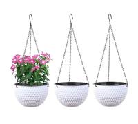 YuanDiann Lot de 3 pots de fleurs suspendus, auto-arrosage, avec réservoir d'eau et trou de drainage, nid d'abeille, avec chaînes inoxydables, pour l'intérieur et l'extérieur, plafonds, balcons