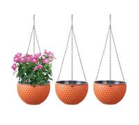 YuanDiann Lot de 3 pots de fleurs suspendus, auto-arrosage, avec réservoir d'eau et trou de drainage, nid d'abeille, avec chaînes inoxydables, pour l'intérieur et l'extérieur, plafonds, balcons