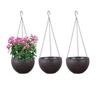 YuanDiann Lot de 3 pots de fleurs suspendus, auto-arrosage, pots de fleurs suspendus avec réservoir d'eau et trou de drainage, nid d'abeille chaînes en acier inoxydable intérieur et extérieur