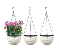 YuanDiann Lot de 3 pots de fleurs suspendus, auto-arrosage, pots de fleurs suspendus avec réservoir d'eau et trou de drainage, nid d'abeille chaînes en acier inoxydable intérieur et extérieur