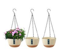 YuanDiann Lot de 3 pots de fleurs suspendus avec plateau amovible, auto-absorbant, en plastique respirant, pour intérieur et extérieur, maison, jardin, balcon, porche, décoration beige, 28,5 cm