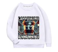 YuanDiann Pull Cappuccino Assassino pour enfants Sweatshirt garçons filles Italian Brainrot Imprimé 100% coton Col rond Sport Casual Pull Top, Blanc., 110