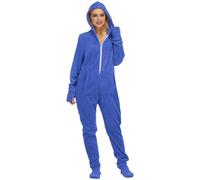 YuanDiann Pyjama Grenouillère à Pieds pour Femme Doux Chaud Flanelle Double Face à Capuche Une Pièce Vêtements de Nuit Cnfortable Combinaison Pyjama Integral Bleu L
