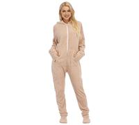 YuanDiann Pyjama Grenouillère à Pieds pour Femme Doux Chaud Flanelle Double Face à Capuche Une Pièce Vêtements de Nuit Cnfortable Combinaison Pyjama Integral Beige Jaune L