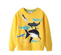 YuanDiann Sweat-shirt pour enfant en coton brillant dessin animé requin impression chemise pull haut manches longues t-shirt 2-7 ans garçon fille, jaune, 3 ans