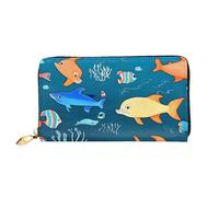 yuangjhop Blue Underwater World of Fish Portefeuille en cuir avec plusieurs emplacements pour cartes, compartiment pour espèces et cuir durable pour femme