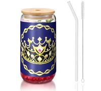 yuangjhop Fantasy Tiara 16oz Couvercle en bambou et paille Tasse sans BPA Gobelet réutilisable avec couvercle en bambou et paille en verre pour boissons chaudes ou froides