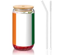 yuangjhop Tasse en bambou avec couvercle et paille - Sans BPA - Réutilisable - Avec couvercle en bambou et paille en verre - Pour boissons chaudes ou froides - Motif drapeau de la Côte d'Ivoire - 473