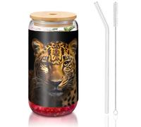 yuangjhop The deep-eyed leopard 473,6 g Bamboo Lid and Straw Cup BPA Free BPA Drinking Cup Gobelet réutilisable avec couvercle en bambou et paille en verre pour boissons chaudes ou froides.