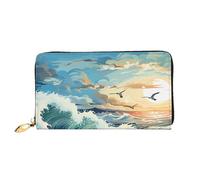 yuangjhop Wave Portefeuille en cuir Motif voilier mouette Design élégant avec plusieurs emplacements pour cartes, compartiment pour espèces et cuir durable pour femme