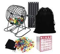 Yuanhe Ensemble de jeu de bingo de luxe - Comprend une cage rotative en métal de 20,3 cm avec grand sac de rangement, 1 000 jetons colorés, 100 cartes de bingo, 75 balles colorées et une carte maître