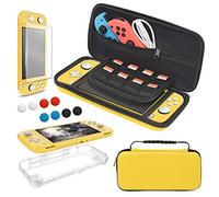 YUANHOT Étui Kit d'accessoires Compatible avec Nintendo Switch Lite, 4 in 1 Coque et Housse Transport et Protection Écran en Verre Trempé, Jaunâtre