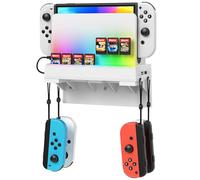 YUANHOT Support mural pour Nintendo Switch et Switch OLED, support de manette de jeux Switch, étagère murale avec 7 supports de cartes de jeu, 4 crochets Joy Con en toute sécurité
