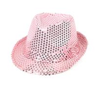 YUANHUYUOU Chapeau à paillettes pour hommes, chapeau de fête Fedora à paillettes, chapeaux de fête Cosplay Mardi Gras, Raves Concerts (Couleur rose)