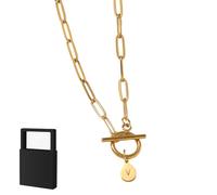 YUANHUYUOU Collier avec initiale, collier avec pendentif initial personnalisé, collier avec petites lettres, cadeau de Noël pour femme (V)