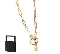 YUANHUYUOU Collier avec initiale, collier avec pendentif initial personnalisé, collier avec petites lettres, cadeau de Noël pour femme (W)