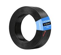 Yuanjoy 2 Fils 0,75mm² 50 Mètres Câble Pour Véhicule - d'attache Multiconducteur, Plat, Noir, Pour Caravanes, Camions, Remorques