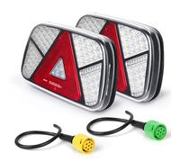 Yuanjoy Kit Feux Arrière Remorque 12V/24V Étanche Clignotants, Stop, Position, Recul, Antibrouillard & Réflecteur, Avec 2 Câbles 30cm 6 Fils pour Camion, Caravane, Fourgon, Tracteur