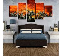 YUANJUN 5 Panneau Mural Impression sur Toile Intissée Décoration Murale Tableau Giclée Tendue Encadrée Illustrations Prete Suspendre Encadrée Salon Décor Tulipes Toile Affiches Fleurs Et Oiseaux