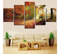 YUANJUN 5 Panneau Mural Impression sur Toile Intissée Décoration Murale Tableau Giclée Tendue Encadrée Illustrations Prete Suspendre Encadrée Salon Décor Feuilles Jaunes Rouges