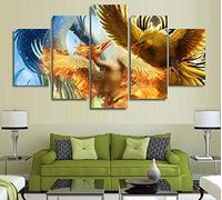 YUANJUN 5 Panneau Mural Impression sur Toile Intissée Décoration Murale Tableau Giclée Tendue Encadrée Illustrations Prete Suspendre Encadrée Salon Décor Tableau Pokemon