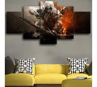 YUANJUN 5 Pieces Toile Tableau Tableaux Deco Murale Salon Moderne Imprimé Toile Intissee Decoration Photo Image Artistique Photographie Peintures De Jeux Vidéo Assassin's Creed Connor