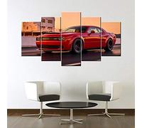 YUANJUN 5 Pieces Toile Tableau Tableaux Deco Murale Salon Moderne Imprimé Toile Intissee Decoration Photo Image Artistique Photographie Dodge Challenger SRT Démon Supercar