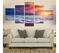 YUANJUN Multi Panneau 5 Parties Tableaux Murale Affiches Photos Décoration Salon Frame Toile Images Motif Graphique Art Mural Stickers Peintures Blue Sea Waters Beach Sunshine Seascape Poster