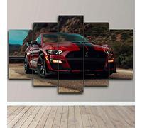 yuanjun Multi Panneau 5 Parties Tableaux Murale Affiches Photos Décoration Salon Toile Images Motif Graphique Art Mural Stickers Peintures Shelby Mustang Voiture Rouge