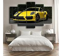 YUANJUN Tableau Multi Panneau 5 Parties Decor Murale Impression sur Toile 5 Pieces Toile Tableau Tableaux avec Cadre Tableau Cadeau911 Voiture De Sport Classique Jaune