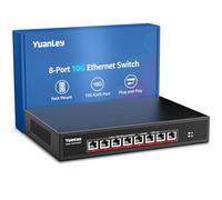 YuanLey 10G Switch Ethernet 8 Ports RJ45 10Gbps, Supportant la Vitesse 10G/5G/2.5G/1G/100M Auto-Négociation, Capacité de Commutation 160G, Commutateur Non Administré, Montable en Rack, Plug and Play