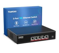 YuanLey 5 Port 10G Commutateur Ethernet, 5 Ports RJ45 10Gbps, Vitesse Auto-Négociée 10G/5G/2,5G/1G/100M, Capacité de Commutation 100Gbps, Commutateur Non Administrable, Montable en Rack, Plug and Play