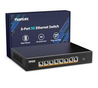 YuanLey Commutateur Ethernet 8 Ports 5G, 8×5Gbps RJ45, 80Gbps de Capacité de Commutation, Switch Réseau Non Géré Plug & Play, Installation sur Bureau ou Rack 19", Idéal pour NAS, WiFi 6 et Jeux