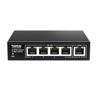 YuanLey Extenseur PoE Gigabit à 5 Ports avec 4 Sorties PoE, IEEE 802.3af/at/BT Mini Répéteur 5 Canaux 1000Mbps, Métal, Protection Contre la Foudre 6KV, Bureau, Commutateur de Passage