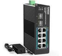 YuanLey Switch Industriel 10 Ports avec 8 Ports PoE Gigabit & 2 Ports SFP, Switch PoE Non-Manageable avec Alimentation 120W, IEEE802.3af/at, VLAN & RSTP, Din-Rail pour Caméras IP, AP