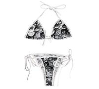 YUANMO Ahegao Bikini Lolita Japonais Manga Lingerie Sexy Anime Soutien-gorge et String Ensemble, gris, Taille unique