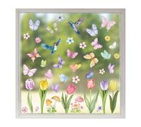 Yuannee Autocollant Fenêtre Printemps,83 PCS Stickers Fenetre Papillon Fleurs Gommettes Electrostatiques Vitres Stickers Anti Collision Oiseaux pour Maison Fête Décoration de Vitrine de Magasin