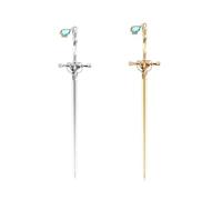Yuannee Baguettes à Cheveux en Forme d'Épée,2 PCS Marque Page Épingle à Cheveux Métal Style Chinois Accessoire Unisexe Vintage avec Finition Cristal Or Argent