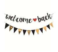 Yuannee Banderole Bienvenue,Guirlande de Bienvenue Noir Welcome Back Banderole Brillée Welcome Home Banner en Papier pour Famille Festival Célébration