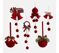 Yuanpgky 1 ensemble de cloches floquées de style de Noël pour sapin le long du nordique pour décoration à suspendre à une fenêtre, rouge avec 2 pièces ou pendentifs (C)