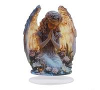 Yuanpgky Ailes d'ange Croix Décoration pour la maison, le jardin et l'extérieur - Ornement religieux mural ou de bureau en acrylique, 20 x 17 cm, gris - Symbole de foi bohème