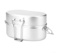 Yuanpgky Batterie de cuisine multifonction en aluminium de 1 L avec poêle, cuiseur vapeur et casserole suspendue pour la cuisine en plein air, la randonnée, les pique-niques (argenté)
