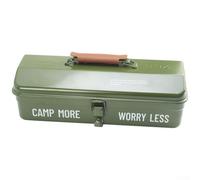 Yuanpgky Boîte à outils en métal pour le camping - Étui de rangement portable en plein air avec double serrure, protection de poignée en cuir, 36 x 15 x 11 cm, vert, compatible avec tournevis (vert)