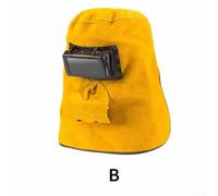 Yuanpgky Casque de soudeur | Équipement de protection en cuir pour le visage et le cou | Sangle de tête réglable, couvercle d'objectif rabattable | Cadre en éponge résistant à la chaleur et respirant