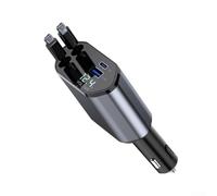Yuanpgky Chargeur de téléphone rapide 4 en 1 avec câble rétractable de type C et affichage de la tension, puissance de 120 W compatible avec les véhicules 12 V/24 V DC, construction en alliage