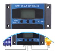 Yuanpgky Contrôleur de charge solaire MPPT pour systèmes photovoltaïques avec double sortie USB, efficacité de suivi de 99 %, écran LCD, protection contre les surtensions et les courts-circuits (30 A)
